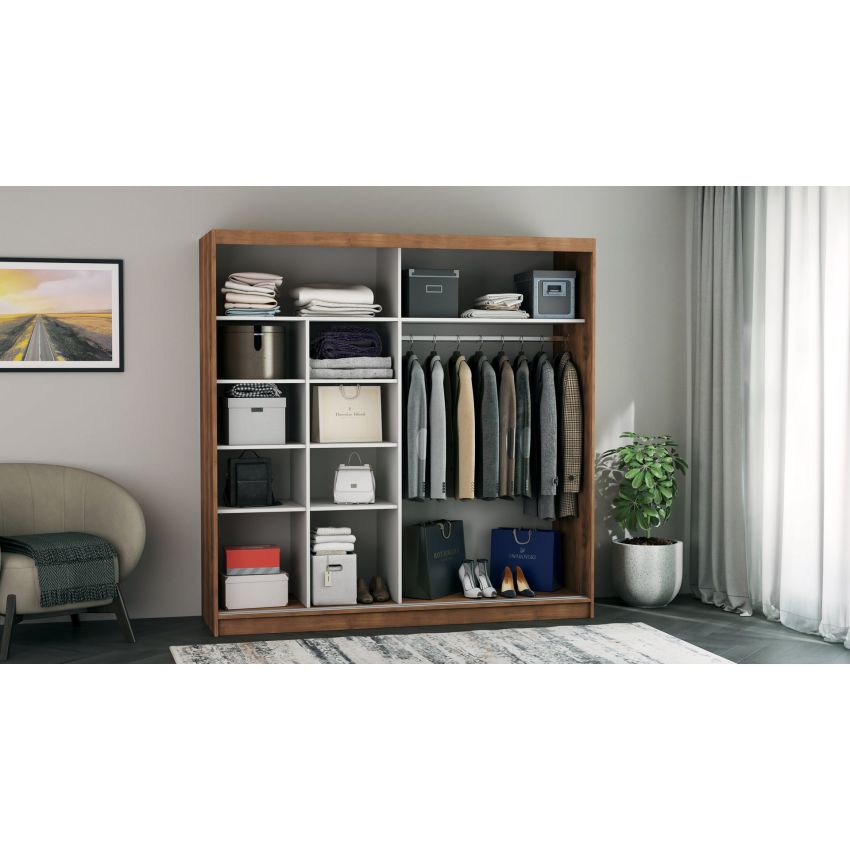 Dressing Sara, cu oglinda, 200x200x60 cm, Nuc