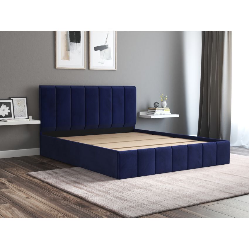 Pat Cozy cu saltea, 140x200 cm, albastru, suport saltea din PAL