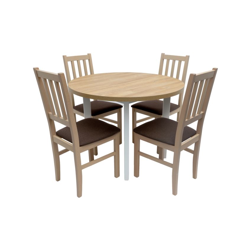 Set masa fixa 100 cm Mb-12 poli2 b/g cu 4 scaune tapitate S-38 boss4 s6, alb/nuc, lemn masiv, stofa
