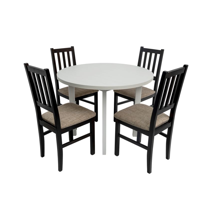 Set masa fixa 100 cm Mb-12 poli2 b cu 4 scaune tapitate S-38 boss4 w2, alb/wenge, lemn masiv, stofa