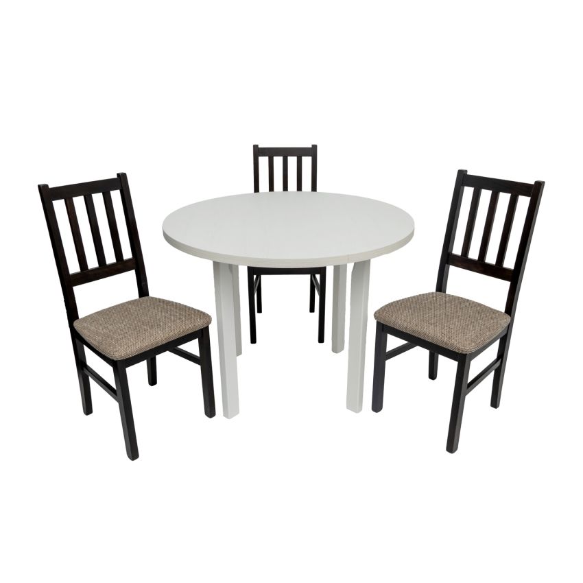 Set masa fixa 100 cm Mb-12 poli2 b cu 4 scaune tapitate S-38 boss4 w2, alb/wenge, lemn masiv, stofa