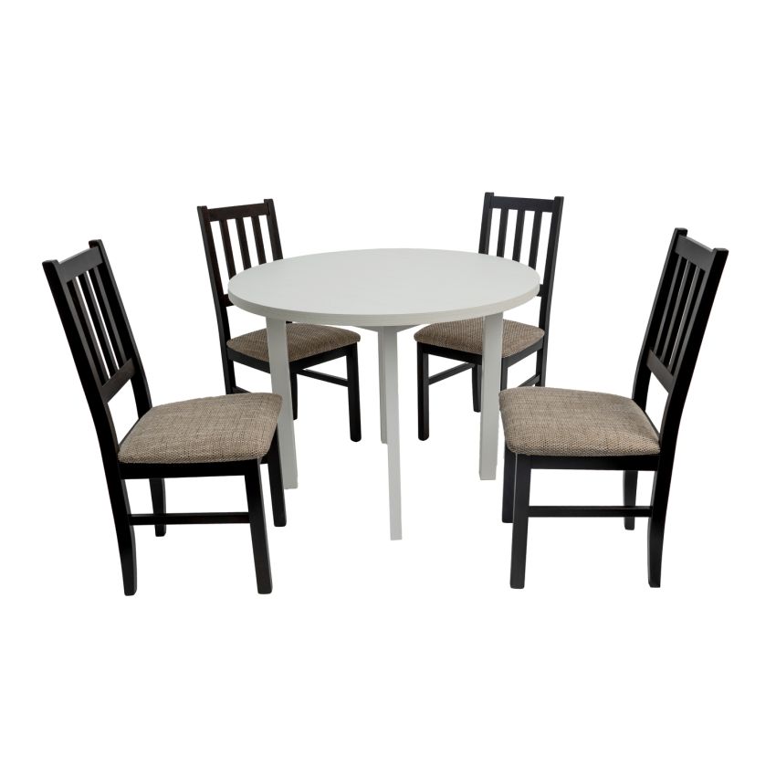 Set masa fixa 100 cm Mb-12 poli2 b cu 4 scaune tapitate S-38 boss4 w2, alb/wenge, lemn masiv, stofa