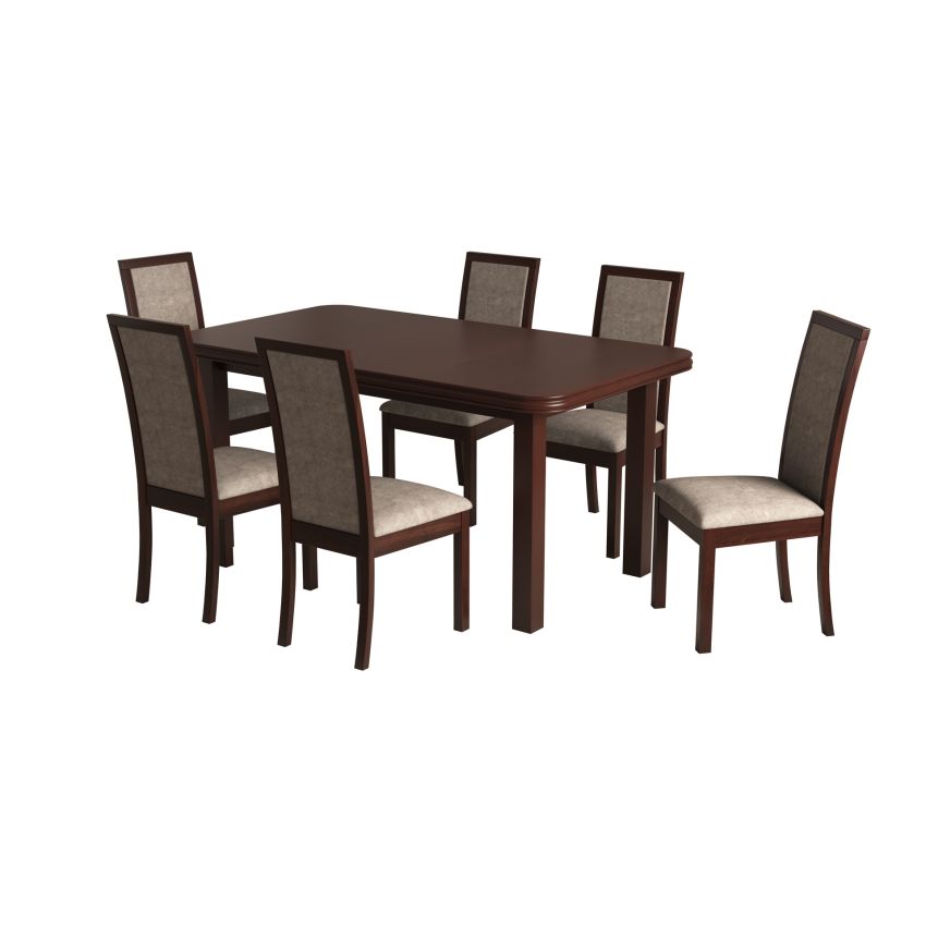 Set masa extensibila 160/200x90 cm MB-13 Venus5 cu 8 scaune tapitate Roma4 O 25b, nuc, lemn masiv de fag, MDF, stofa