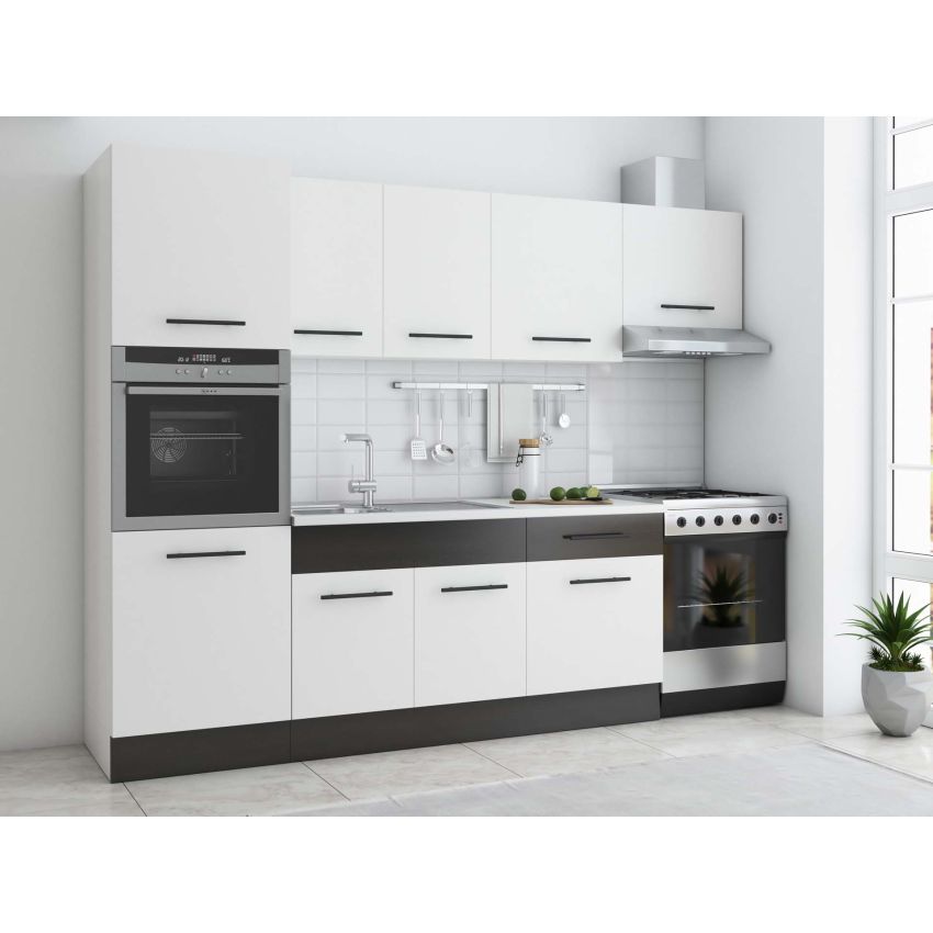 Bucatarie Sofia 260 cm, Alb, Blat termic alb, Corp cuptor incorporabil