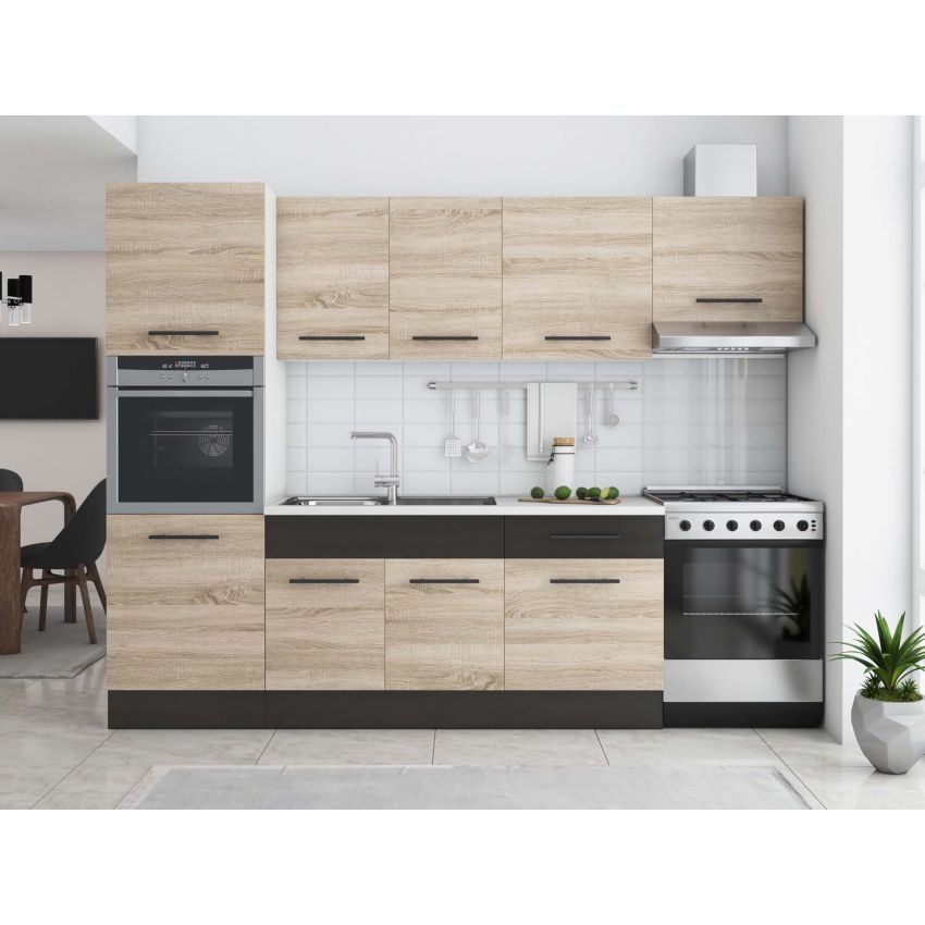 Bucatarie Sofia 260 cm, Sonoma / Wenge, Blat termic alb, Corp cuptor incorporabil