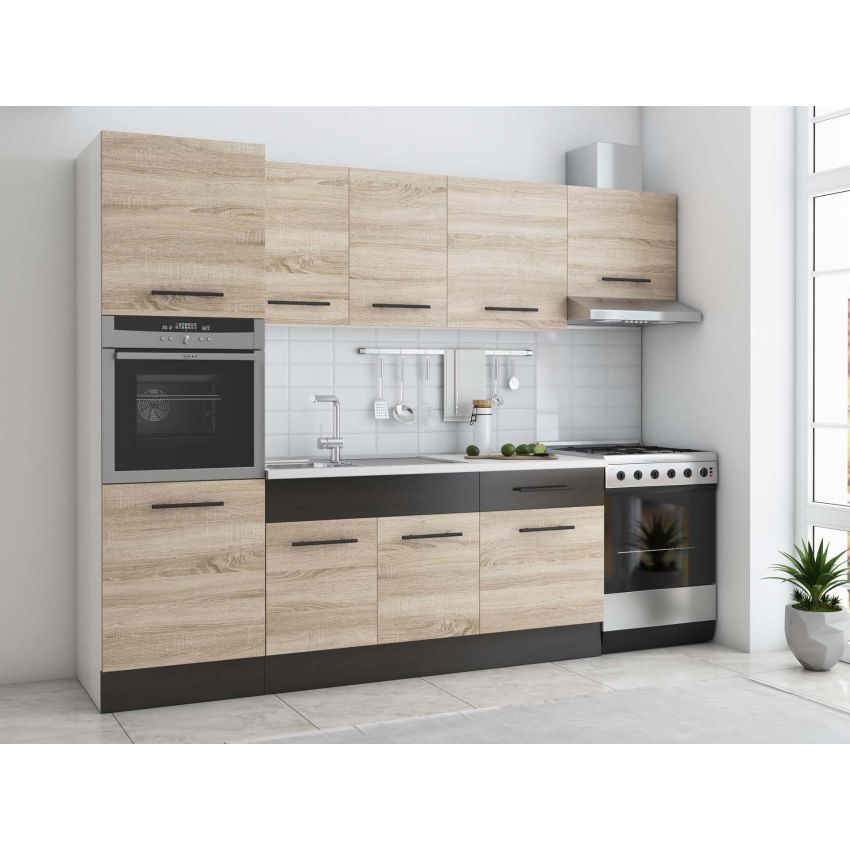 Bucatarie Sofia 260 cm, Alb, Blat termic alb, Corp cuptor incorporabil