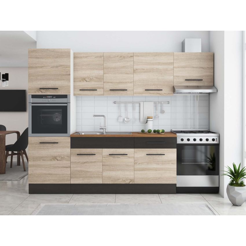 Bucatarie Sofia 260 cm, Sonoma / Wenge, Blat termic nuc, Corp cuptor incorporabil