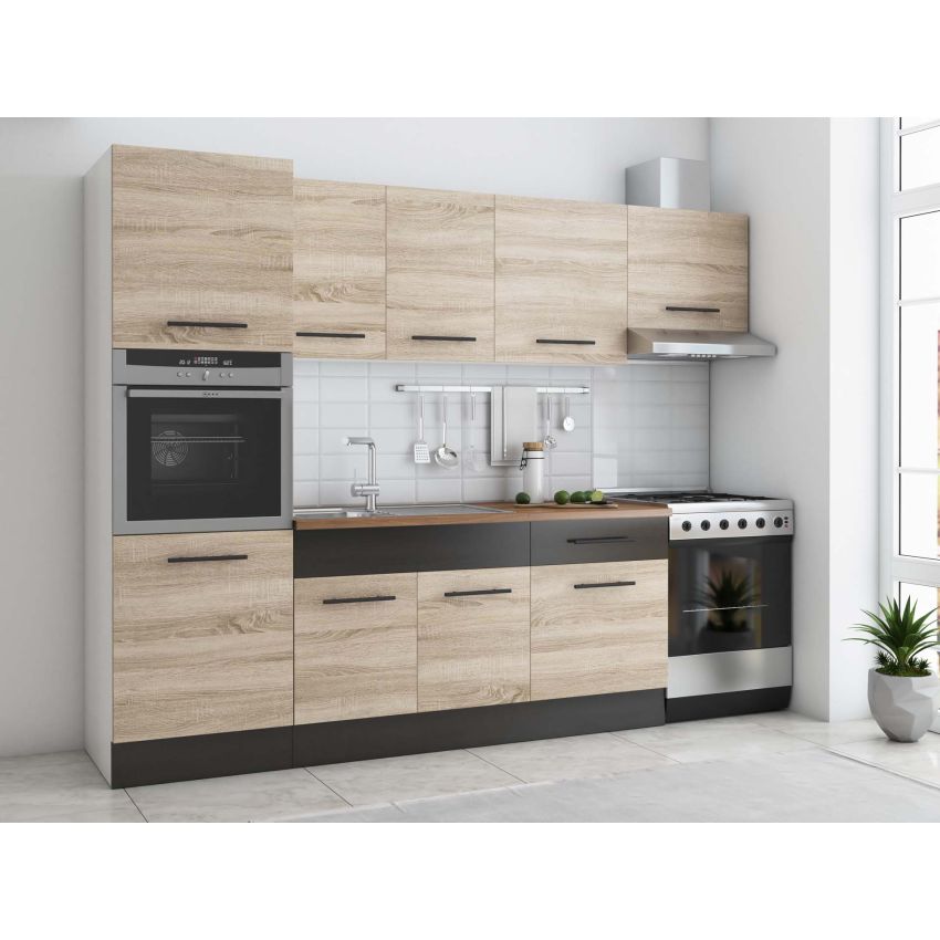 Bucatarie Sofia 260 cm, Alb, Blat termic nuc, Corp cuptor incorporabil