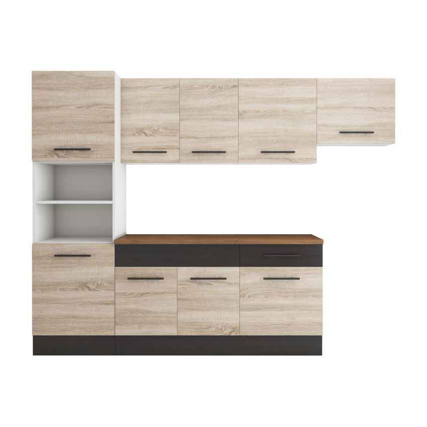 Bucatarie Sofia 260 cm, Sonoma / Wenge, Blat termic nuc, Corp cuptor incorporabil