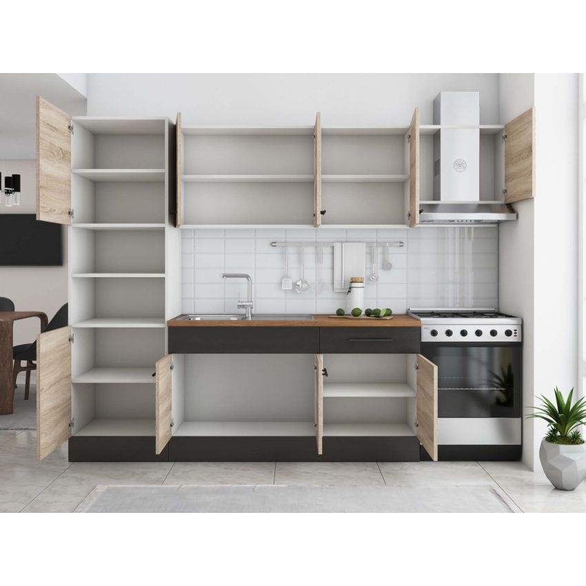 Bucatarie Sofia 260 cm, Sonoma / Wenge, Blat termic nuc, Corp cuptor incorporabil