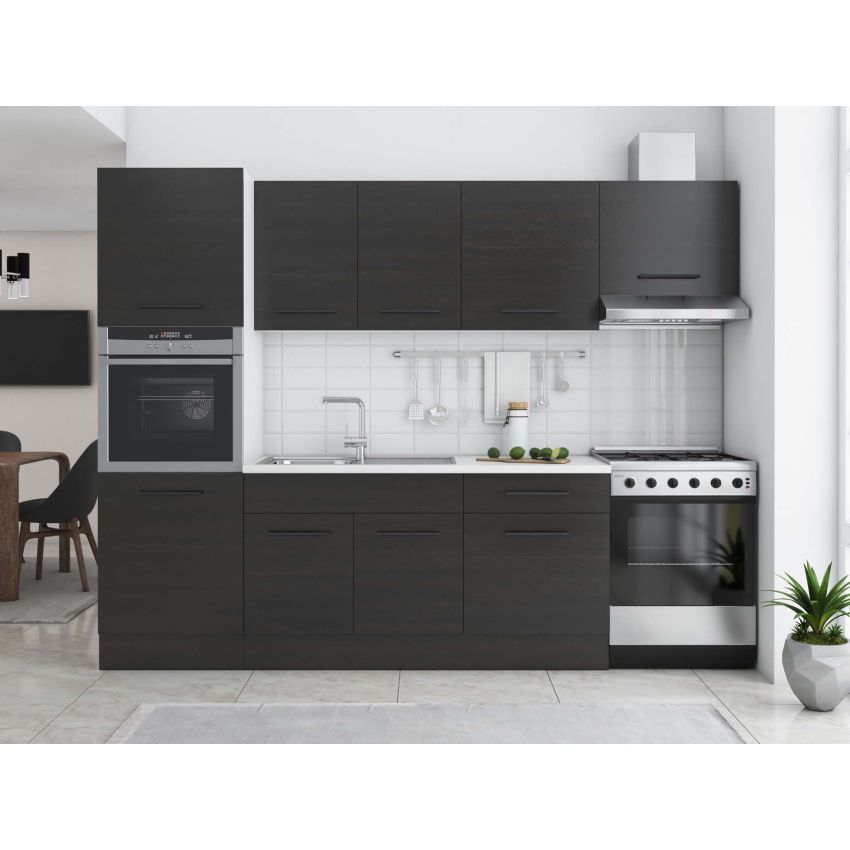 Bucatarie Sofia 260 cm, Wenge, Blat termic alb, Corp cuptor incorporabil