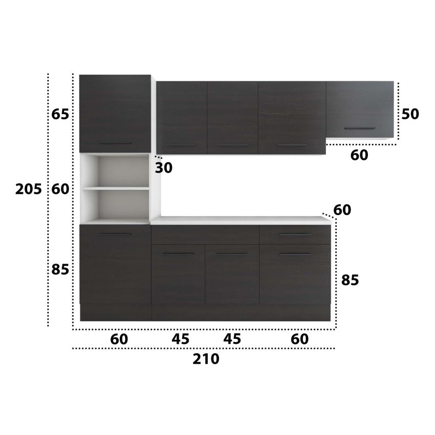 Bucatarie Sofia 260 cm, Wenge, Blat termic alb, Corp cuptor incorporabil
