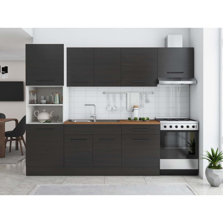 Bucatarie Sofia 260 cm, Wenge, Blat termic nuc, Corp cuptor incorporabil
