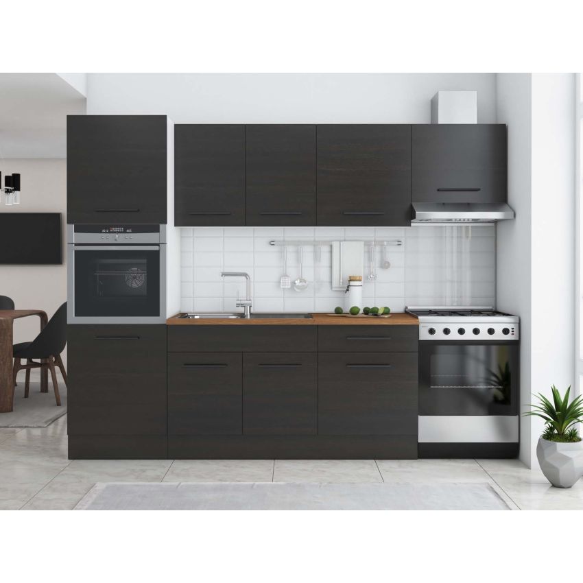 Bucatarie Sofia 260 cm, Wenge, Blat termic nuc, Corp cuptor incorporabil