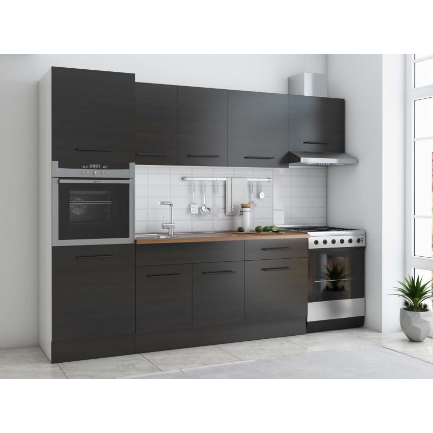 Bucatarie Sofia 260 cm, Alb, Blat termic nuc, Corp cuptor incorporabil
