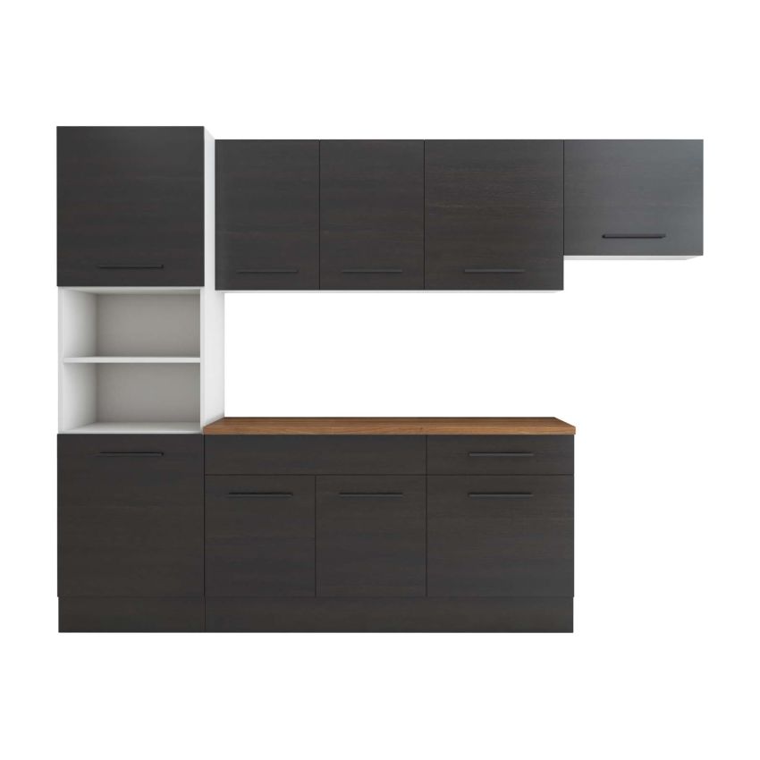Bucatarie Sofia 260 cm, Wenge, Blat termic nuc, Corp cuptor incorporabil