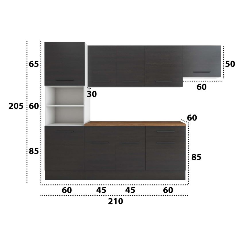 Bucatarie Sofia 260 cm, Wenge, Blat termic nuc, Corp cuptor incorporabil
