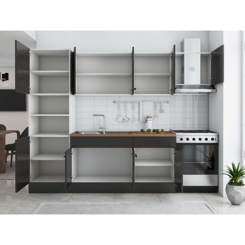 Bucatarie Sofia 260 cm, Wenge, Blat termic nuc, Corp cuptor incorporabil