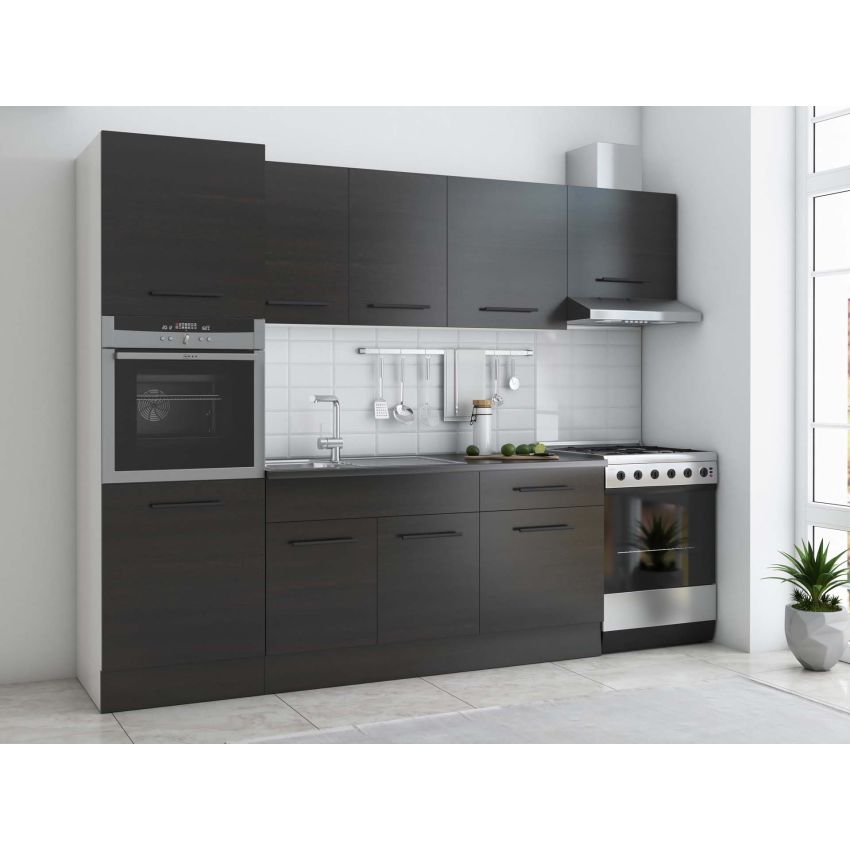 Bucatarie sofia 260 cm, wenge, blat termic wenge, corp cuptor incorporabil