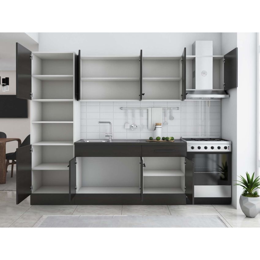 Bucatarie sofia 260 cm, wenge, blat termic wenge, corp cuptor incorporabil