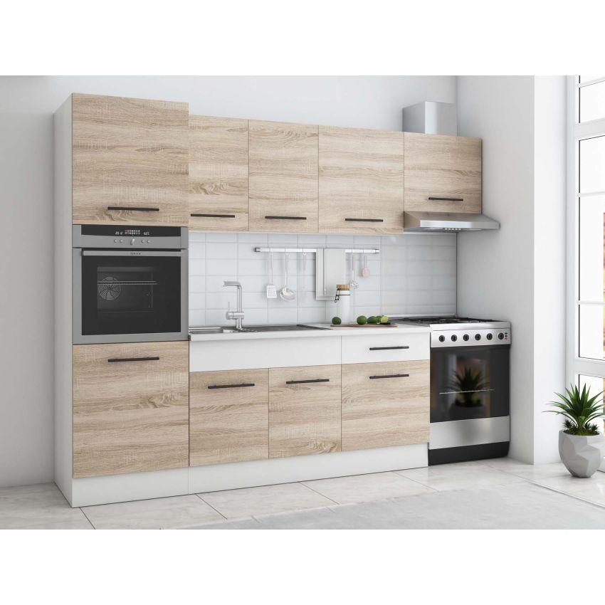 Bucatarie Sofia 260 cm, Alb, Blat termic alb, Corp cuptor incorporabil