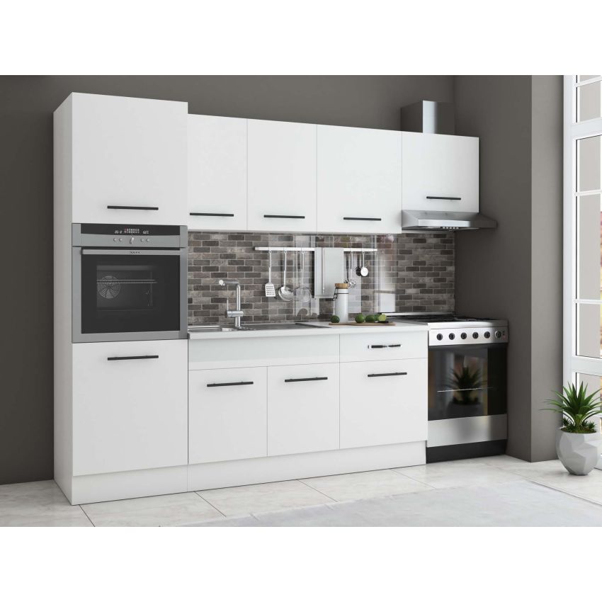 Bucatarie Sofia 260 cm, Alb, Blat termic alb, Corp cuptor incorporabil