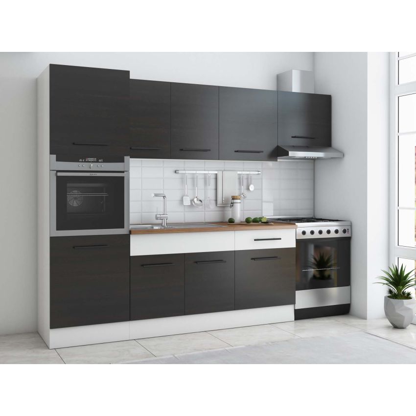 Bucatarie Sofia 260 cm, Alb, Blat termic nuc, Corp cuptor incorporabil