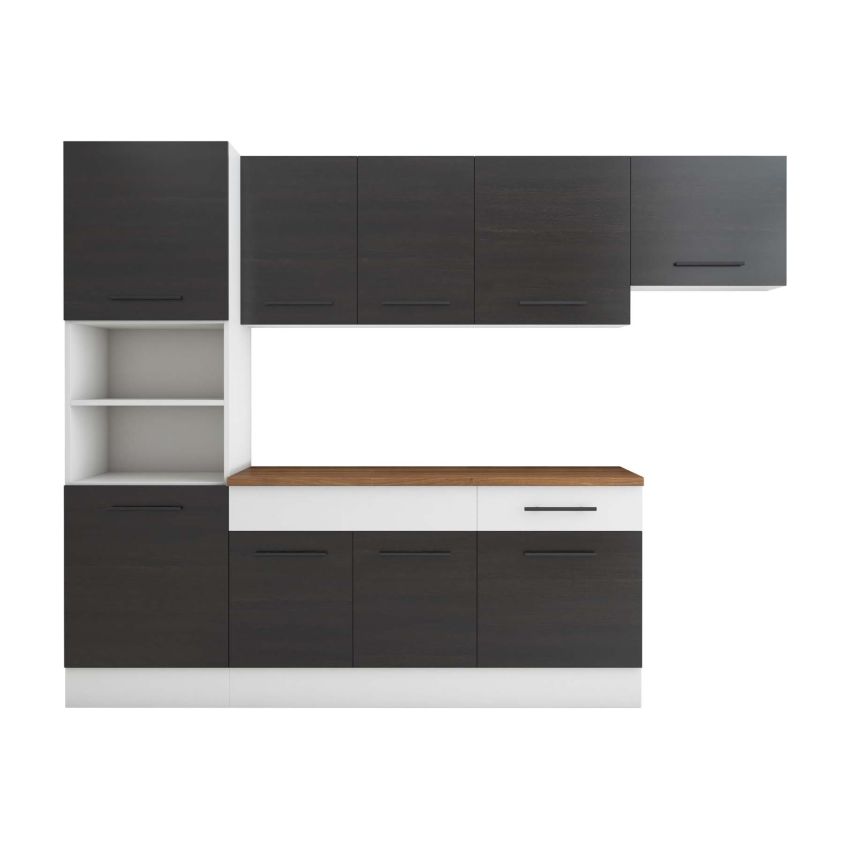 Bucatarie Sofia 260 cm, Wenge / Alb, Blat termic nuc, Corp cuptor incorporabil