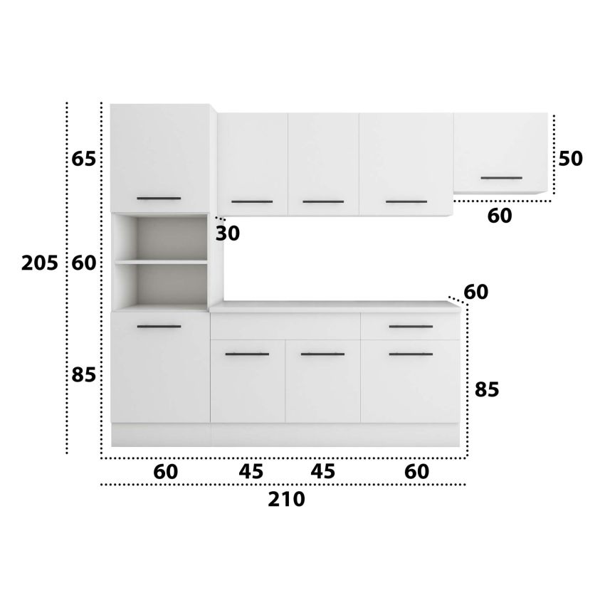 Bucatarie Sofia 260 cm, Alb, Blat termic alb, Corp cuptor incorporabil