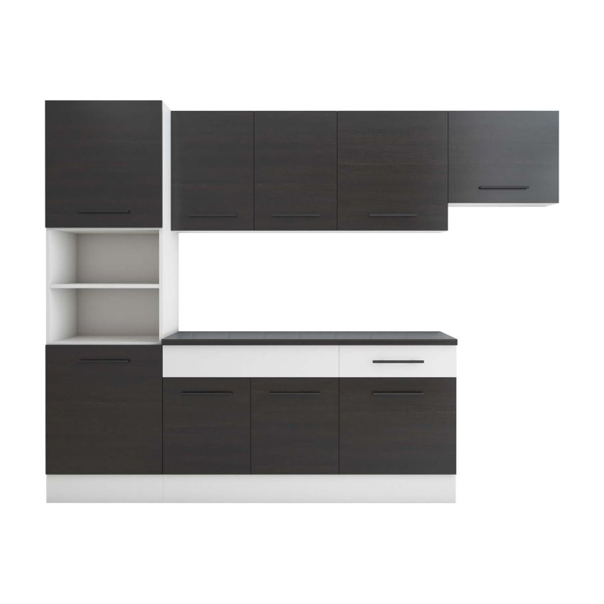 Bucatarie sofia 260 cm, wenge / alb, blat termic wenge, corp cuptor incorporabil