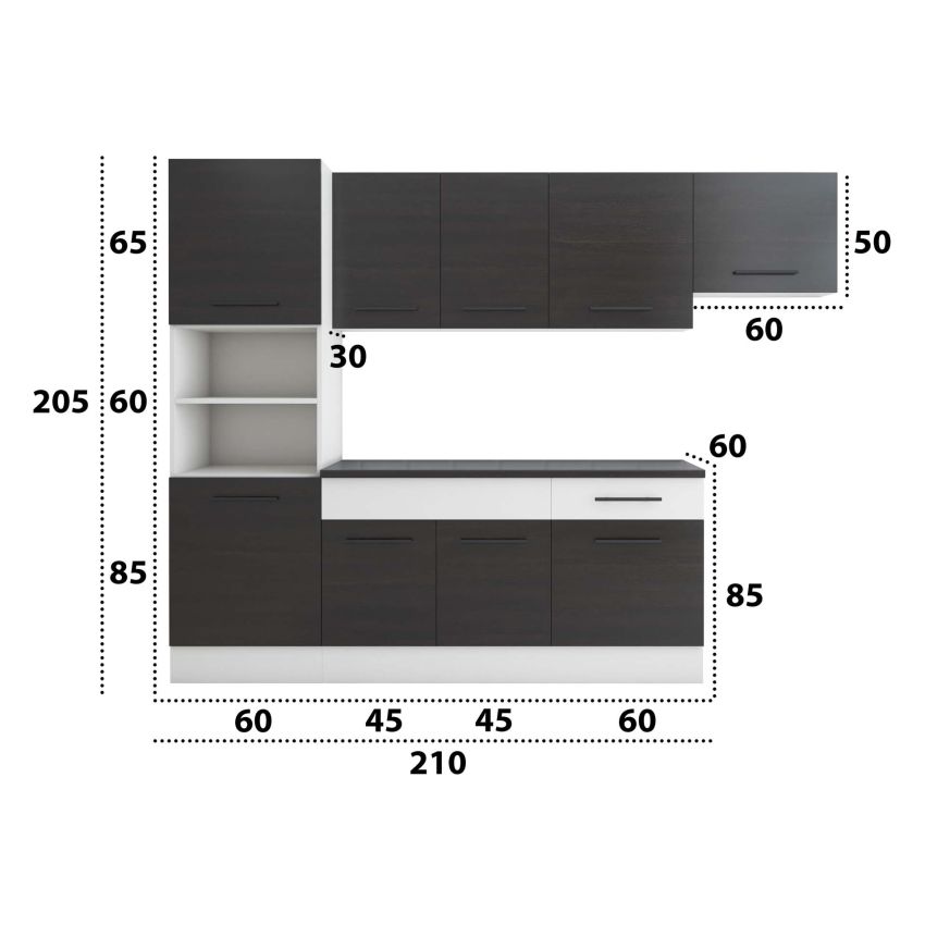 Bucatarie sofia 260 cm, wenge / alb, blat termic wenge, corp cuptor incorporabil