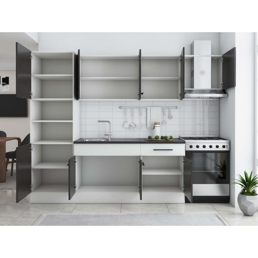Bucatarie sofia 260 cm, wenge / alb, blat termic wenge, corp cuptor incorporabil