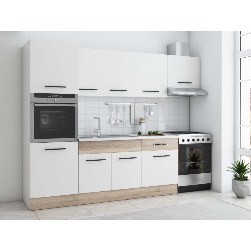 Bucatarie Sofia 260 cm, Alb, Blat termic alb, Corp cuptor incorporabil