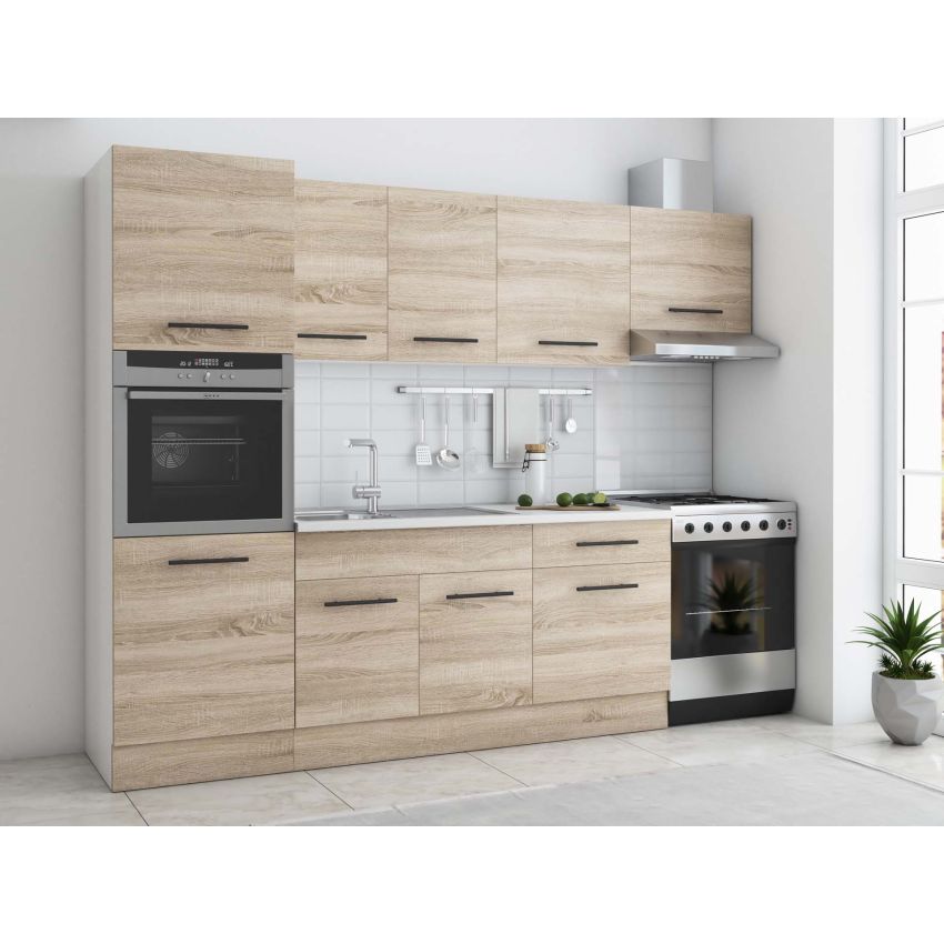 Bucatarie Sofia 260 cm, Alb, Blat termic alb, Corp cuptor incorporabil