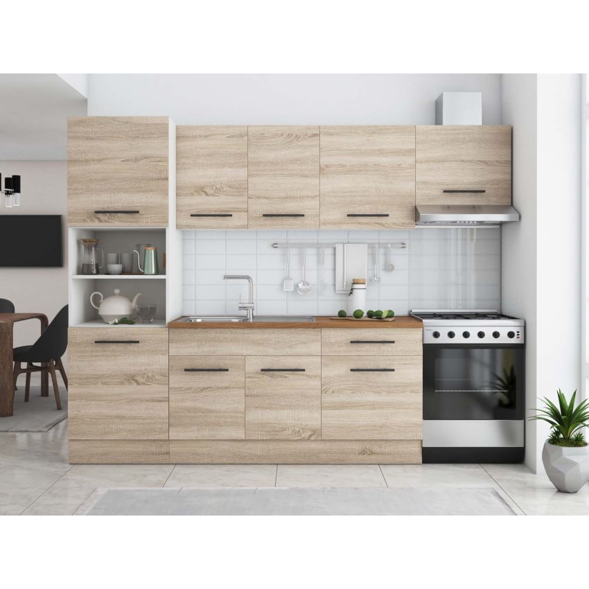 Bucatarie Sofia 260 cm, Sonoma, Blat termic nuc, Corp cuptor incorporabil