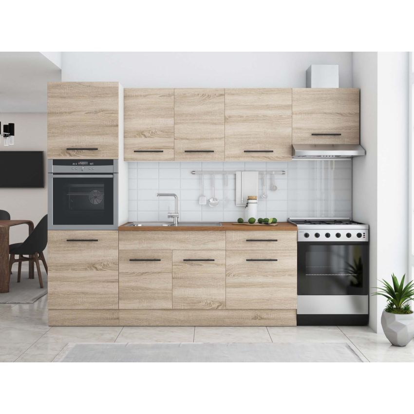 Bucatarie Sofia 260 cm, Sonoma, Blat termic nuc, Corp cuptor incorporabil
