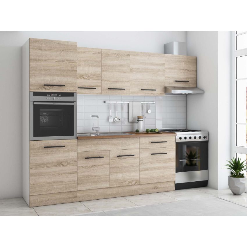 Bucatarie Sofia 260 cm, Alb, Blat termic nuc, Corp cuptor incorporabil