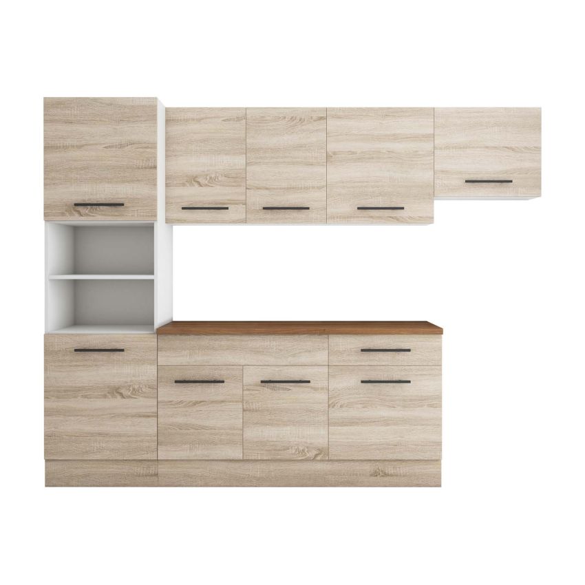 Bucatarie Sofia 260 cm, Sonoma, Blat termic nuc, Corp cuptor incorporabil