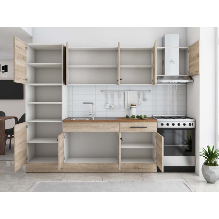 Bucatarie Sofia 260 cm, Sonoma, Blat termic nuc, Corp cuptor incorporabil