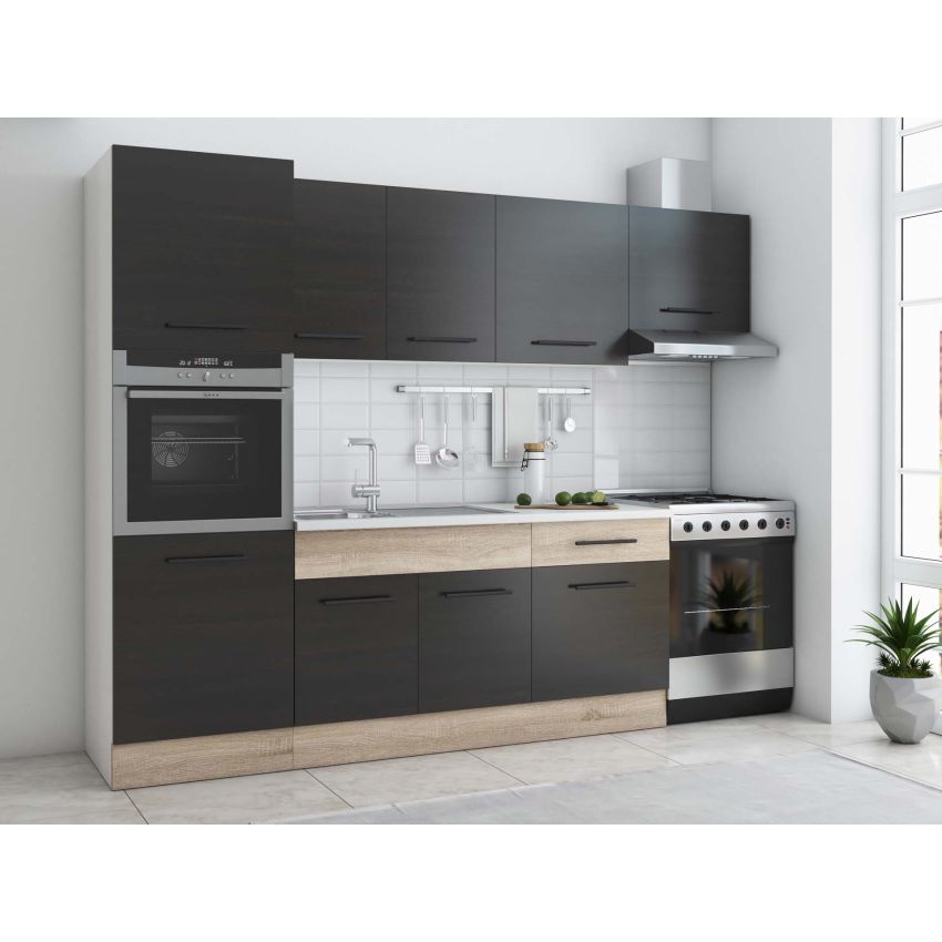 Bucatarie Sofia 260 cm, Alb, Blat termic alb, Corp cuptor incorporabil
