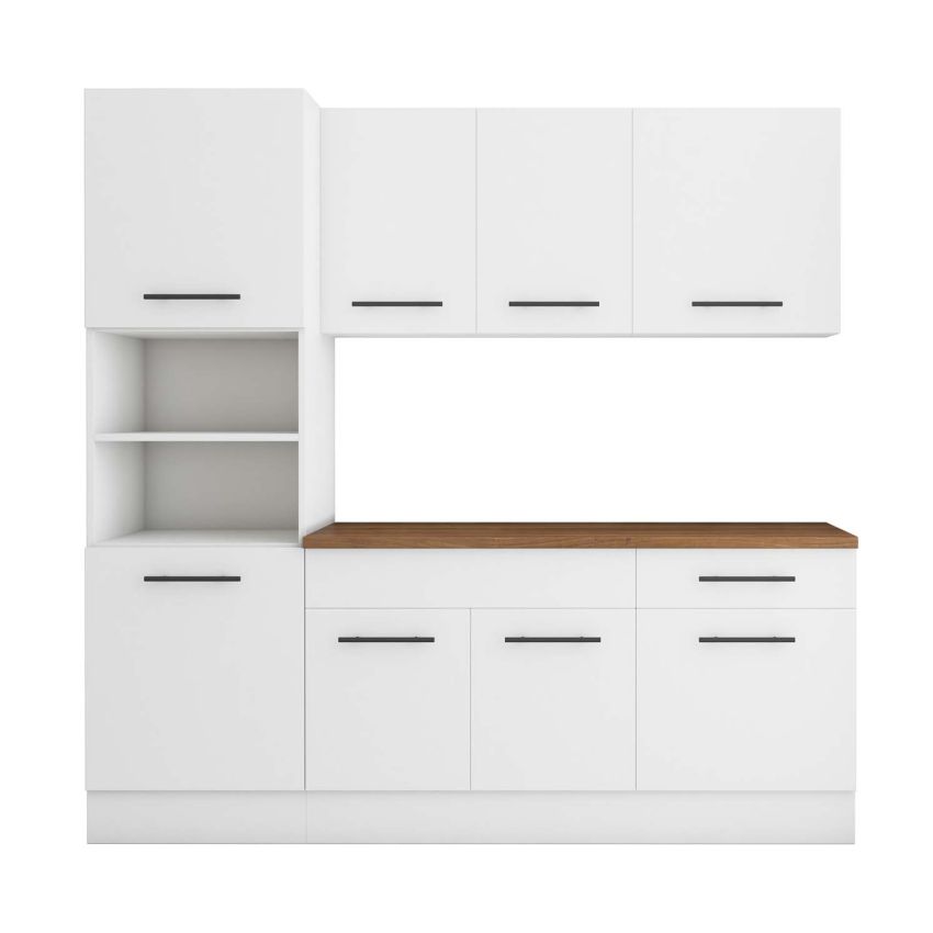 Bucatarie Sofia 200 cm, Alb, Blat termic nuc, Corp cuptor incorporabil