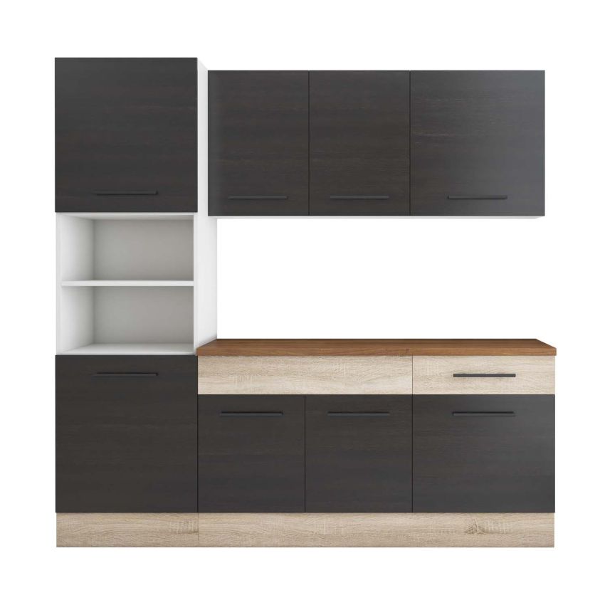 Bucatarie Sofia 200 cm, Wenge / Sonoma, Blat termic nuc, Corp hota