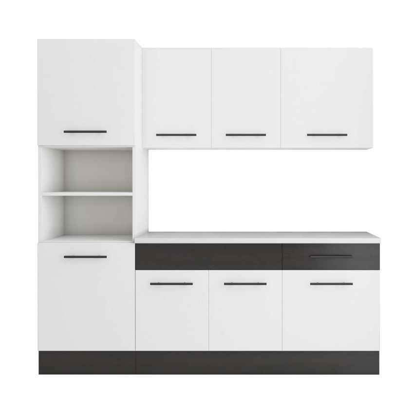 Bucatarie Sofia 200 cm, Alb / Wenge, Blat termic alb, Corp cuptor incorporabil