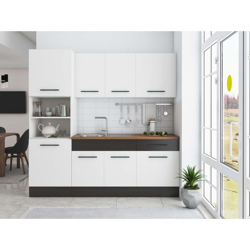 Bucatarie Sofia 200 cm, Alb, Blat termic nuc, Corp cuptor incorporabil