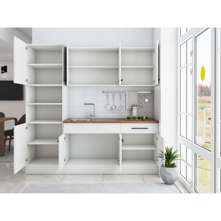 Bucatarie Sofia 200 cm, Alb, Blat termic nuc, Corp cuptor incorporabil