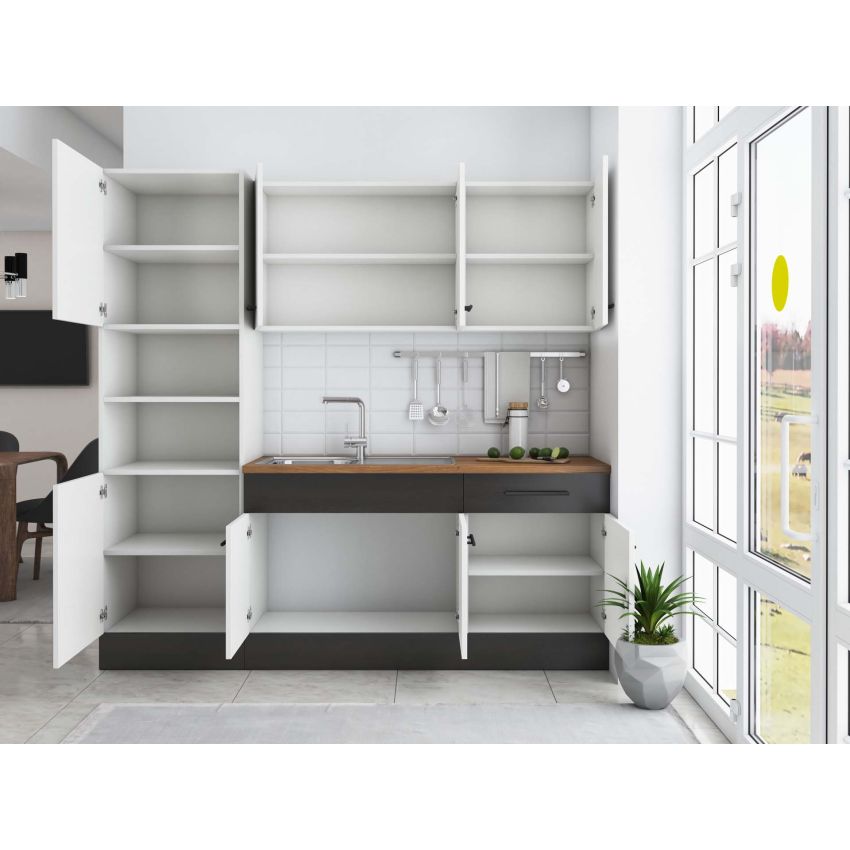 Bucatarie Sofia 200 cm, Alb / Wenge, Blat termic nuc, Corp cuptor incorporabil