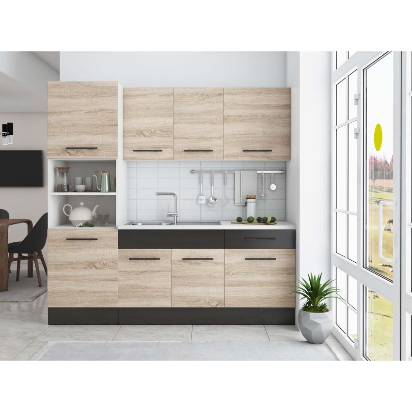 Bucatarie Sofia 200 cm, Alb, Blat termic alb, Corp cuptor incorporabil
