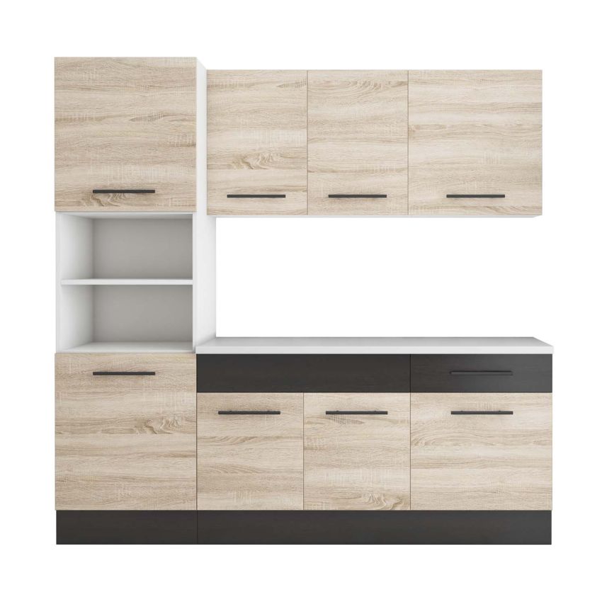 Bucatarie Sofia 200 cm, Sonoma / Wenge, Blat termic alb, Corp cuptor incorporabil