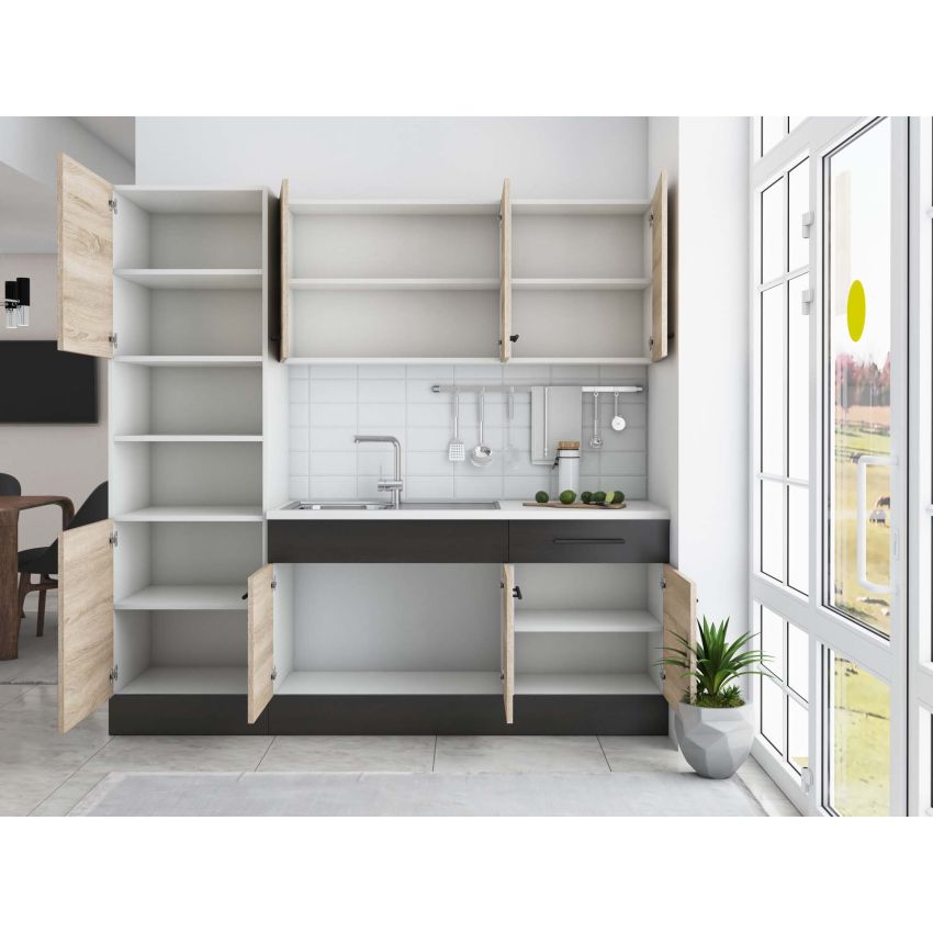 Bucatarie Sofia 200 cm, Sonoma / Wenge, Blat termic alb, Corp cuptor incorporabil