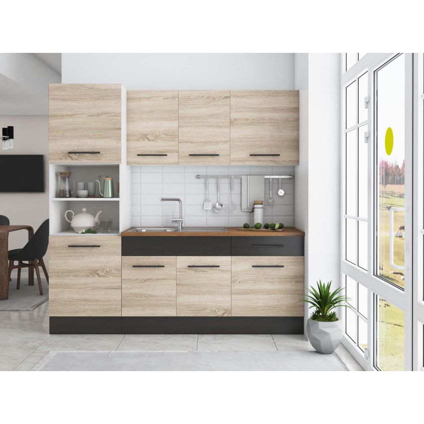 Bucatarie Sofia 200 cm, Alb, Blat termic nuc, Corp cuptor incorporabil